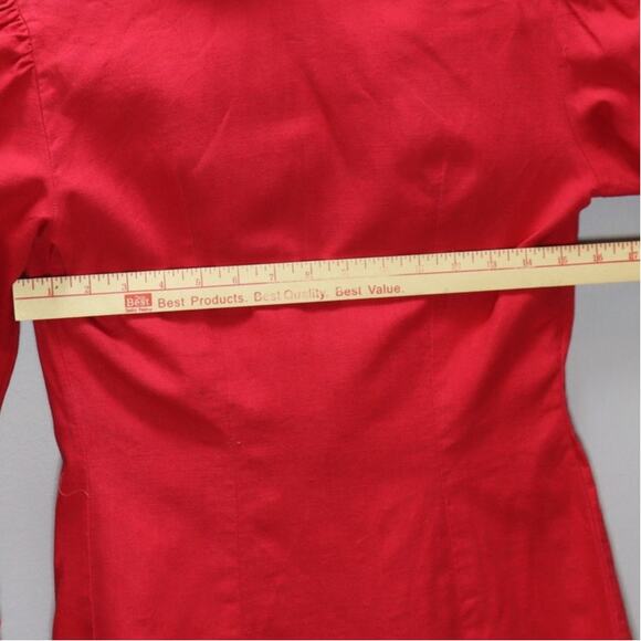 intage Handmade Red Cotton Blazer Puff Shoulder 1940s Style XS - Picture 3 of 4